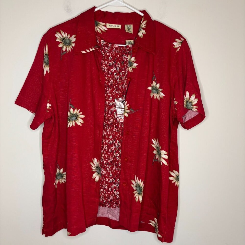 ANALOGY NEW 2-Piece Top Womens M Sleeveless Crepe Tank Short Sleeve Button Up